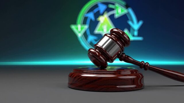 Legal Mallet alongside Diagram Representing Energy Efficiency on Colored Backdrop