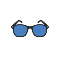 Fototapeta premium Simple illustration of black framed blue sunglasses.