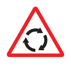 Triangular Road Sign Warning Of A Roundabout In Construction Zone Area