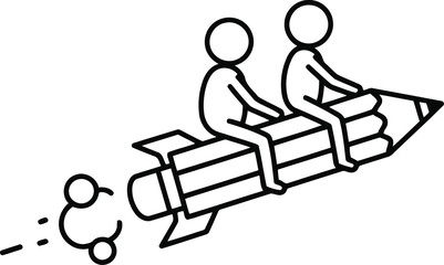 Creative rocket launch two figures on a pencil