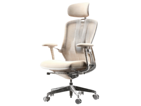 Beige ergonomic chair, wireframe style
