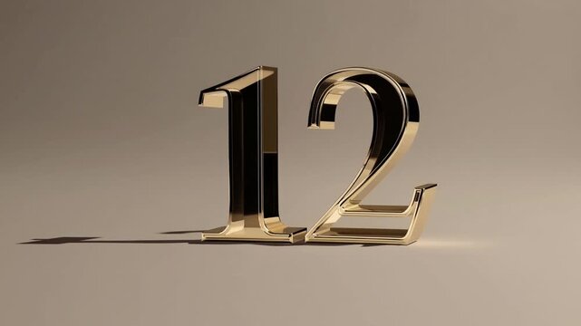 Rendered Golden Numerals Representing the Number Twelve on Light Brown Base