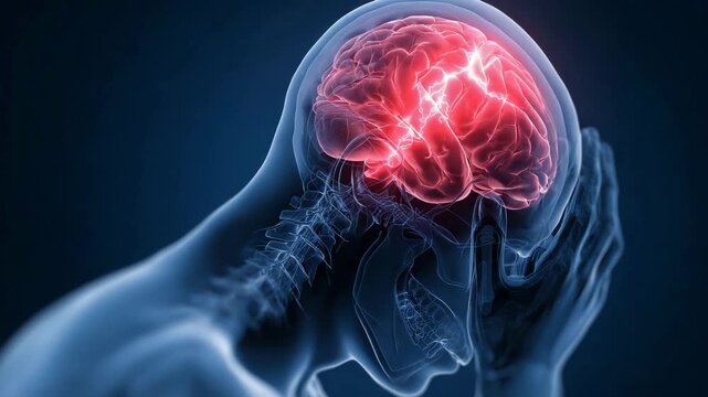 Human brain with highlighted red area medical illustration of headache stroke neurological disease migraine concept of healthcare anatomy and brain disorder