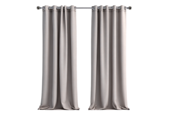Pair of light taupe/gray blackout curtains with grommet top