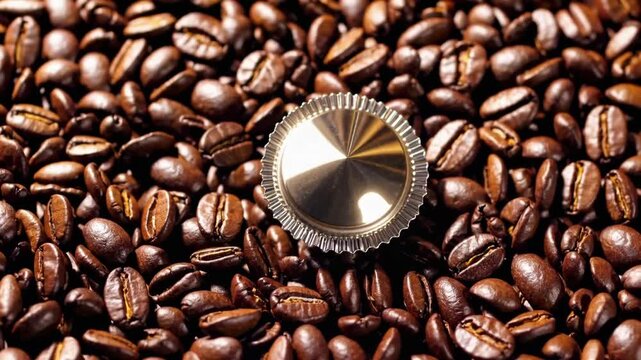 Coffee Capsule and Coffee Beans Close Up of Capsule Coffee and Full Frame Roasted Coffee Beans