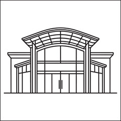 Architectural Line Drawing of a Modern Building Entrance with Curved Roof architecture facade