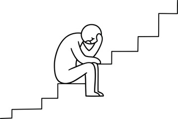 Desperate man sitting on stairs feeling down