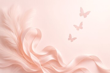 Delicate pink abstract flowing fabric with three ethereal butterflies in soft light
