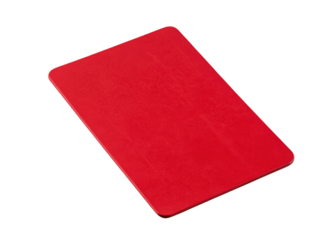 Red card used in sports to indicate serious foul or misconduct, often leading to player being sent off field