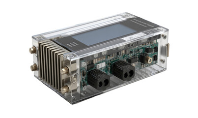 Obraz premium Transparent enclosure housing electronic circuit board with display