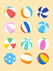 Colorful beach balls vector illustration set