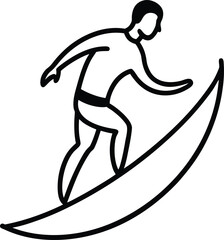 Surfer riding a wave in a stylized line drawing
