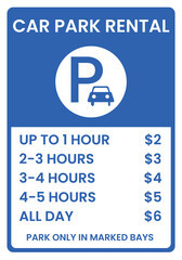 Car Park Rental Sign with Pricing