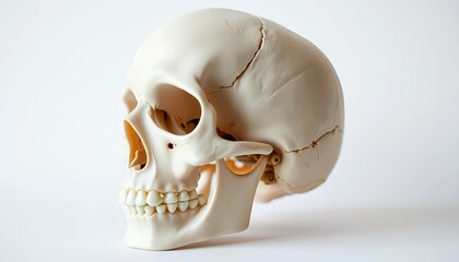 Human skull anatomy model for medical study and education on white background