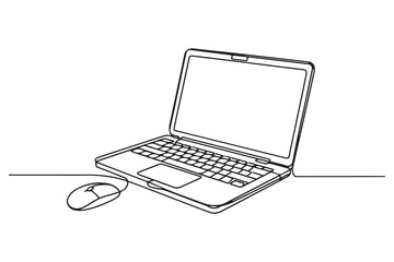 Continuous line art of laptop computer simple single line outline vector drawing for digital concept
