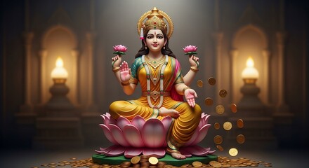Goddess Lakshmi Seated on a Lotus of Prosperity.