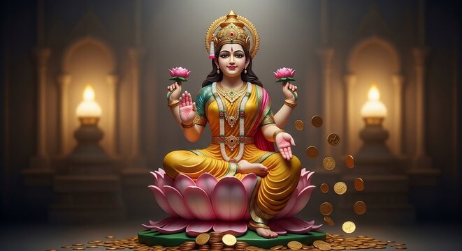 Goddess Lakshmi Seated on a Lotus of Prosperity.
