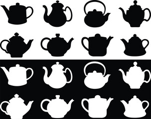 Tea pots, vector silhouette set, Kettle teapot teapot glyph icon TEAPOT SILHOUETTE 