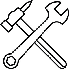 Hammer and wrench crossed on white background tools