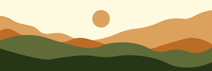 Abstract landscape poster. Nature wall decor contemporary art print, mid century mountain background. Vector illustration