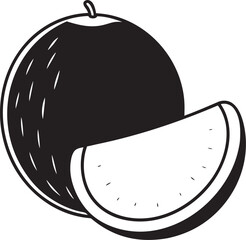 Black and White Watermelon Slice and Whole Fruit Icon