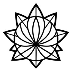 Minimal Lotus Geometric Shape Black Silhouette Vector Design Isolated on White