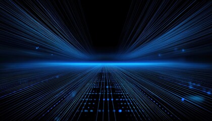 futuristic neon blue digital corridor with glowing light beams and geometric grid lines for high tech sci fi background or virtual reality design