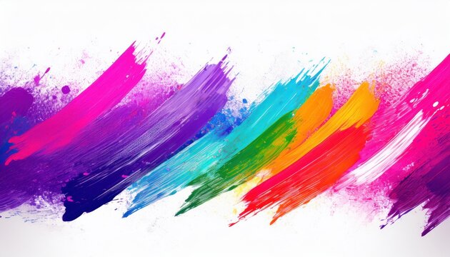 vivid rainbow paint streaks with textured brush strokes on white canvas creating bold abstract art background for design or digital wallpaper - Powered by Adobe