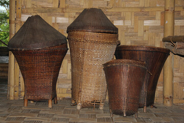 Traditional handwoven bamboo containers once used by ancient Mizos to store food and household property, showcasing their craftsmanship and practical ingenuity
