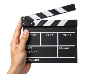 Obraz premium Transparent PNG Collage Hand Holding Film Clapperboard, Minimalist Cut-Out,