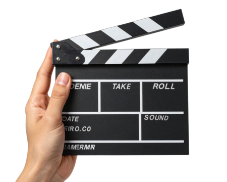 Transparent PNG Collage Hand Holding Film Clapperboard, Minimalist Cut-Out,