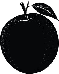 A vector illustration of a fresh red apple with a green leaf on a black background
