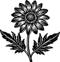 A simple vintage floral vector illustration with a decorative black and white flower pattern and leaf ornament