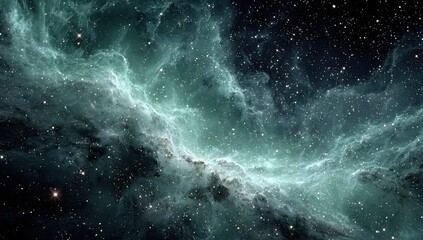 Obraz premium Cosmic nebula, swirling turquoise and dark