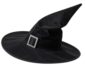 Tilted Witch Hat with Silver Buckle, Transparent Background