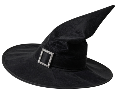 Tilted Witch Hat with Silver Buckle, Transparent Background