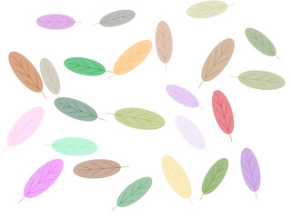 Hand drawn leaf display in different colors on white background