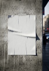 Blank Wrinkled Poster Mockup Glued to a Gritty Stained Urban Concrete Wall.