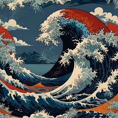 A captivating illustration of a powerful ocean wave, inspired by hokusais iconic the great wave off kanagawa, showcasing the beauty and force of nature
