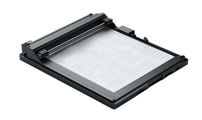 Dark gray flatbed scanner with paper