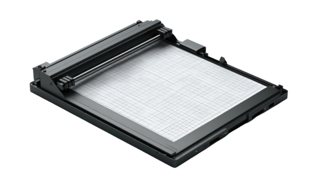 Dark gray flatbed scanner with paper