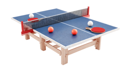 Ping-pong table with paddles and balls