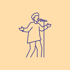 Obraz premium A singer passionately performing on stage with a microphone, surrounded by a lively audience in a vibrant setting
