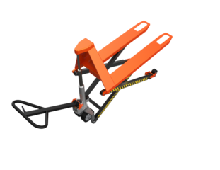 Heavy Duty Hydraulic Pallet Truck for Efficient Supply Chain Management: Isolated 3D Illustration of Orange Industrial Lifting and Moving Equipment for Distribution and Storage Facilities, Warehouse