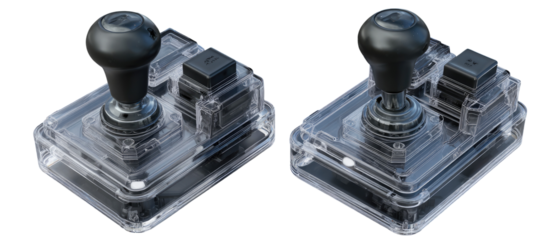Transparent view of two mechanical joysticks