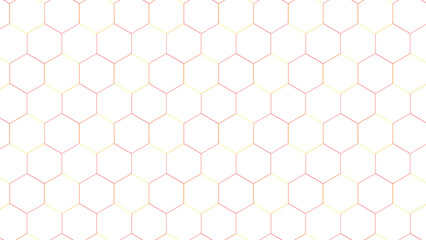 Red and yellow thin line hexagon pattern on white abstract