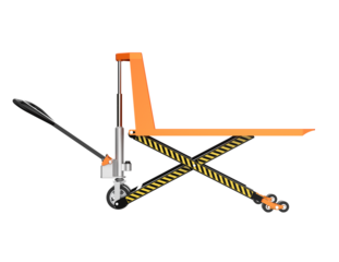 Heavy Duty Hydraulic Pallet Truck for Efficient Supply Chain Management: Isolated 3D Illustration of Orange Industrial Lifting and Moving Equipment for Distribution and Storage Facilities, Warehouse