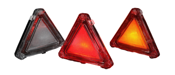 Three triangular, glowing light units