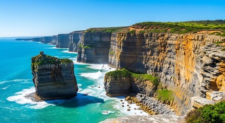Australian Coastal Cliffs and Ocean Waves.