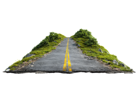 Isolated Asphalt Road Section with Double Yellow Line